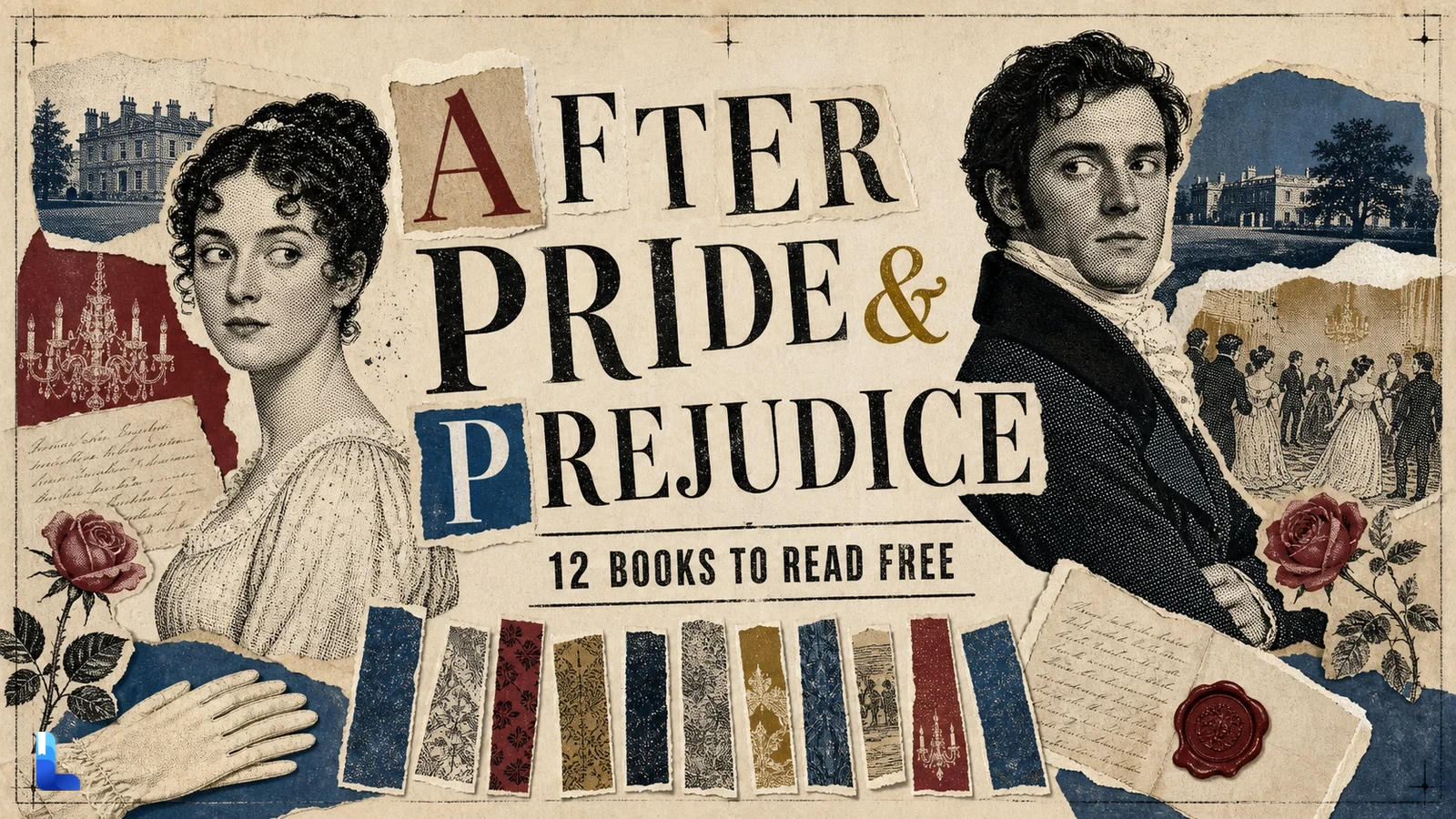 Regency print collage introducing twelve free books to read after Pride and Prejudice